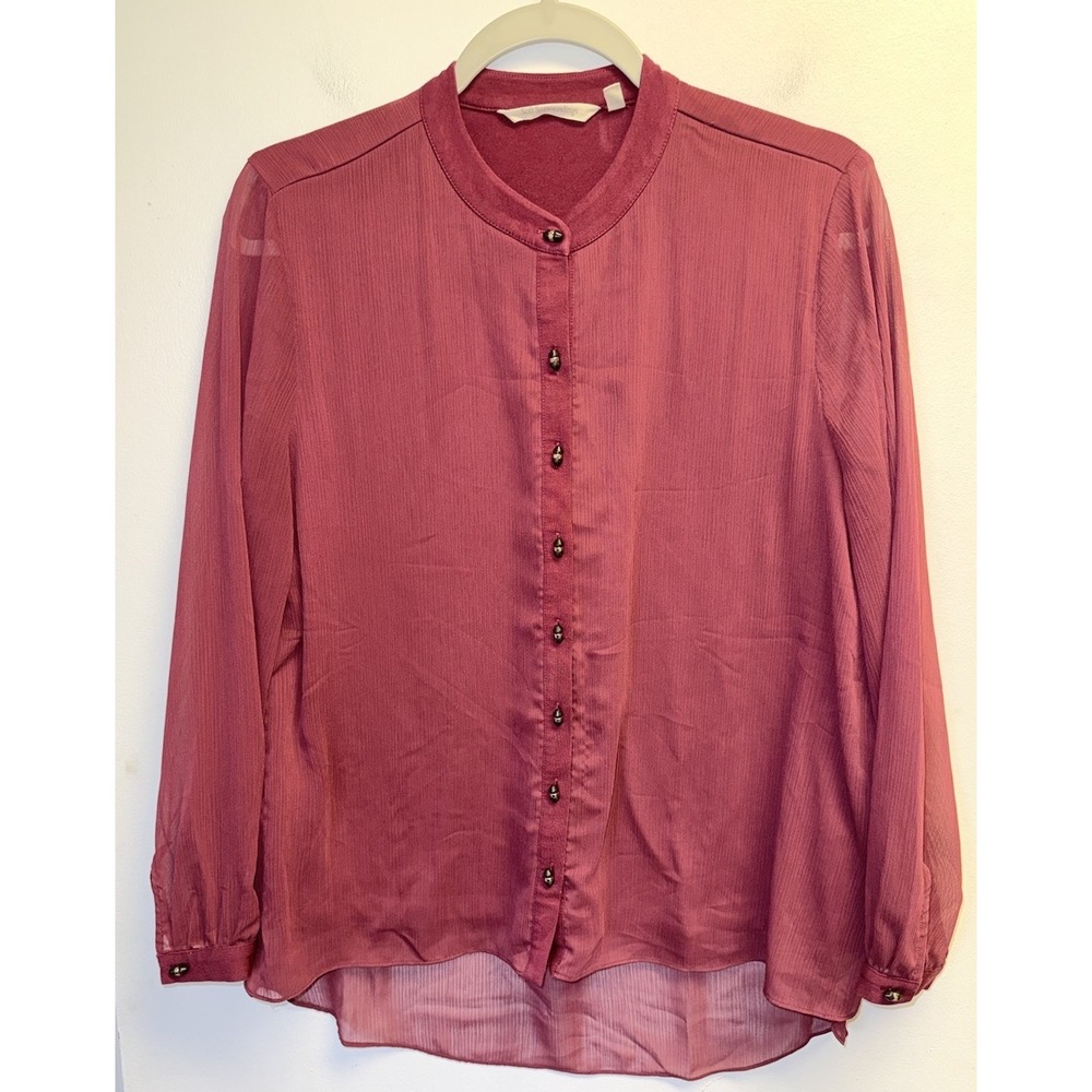 Soft Surroundings Top Button Up Chiffon Overlay Lined Cotton Modal Petite M Red